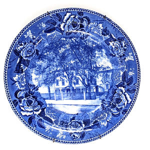 Antique Wedgwood Plate Wadsworth Longfellow House Blue/White Transferware c1910